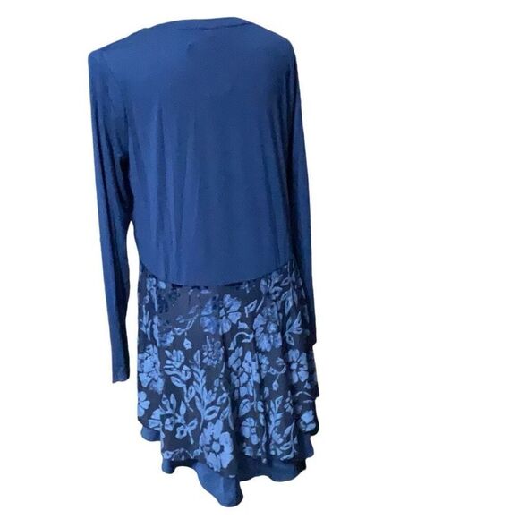 LOGO by Lori Goldstein Blue Hi Lo Floral Layer Long Sleeve Tunic Top Size S NWT - Picture 5 of 6